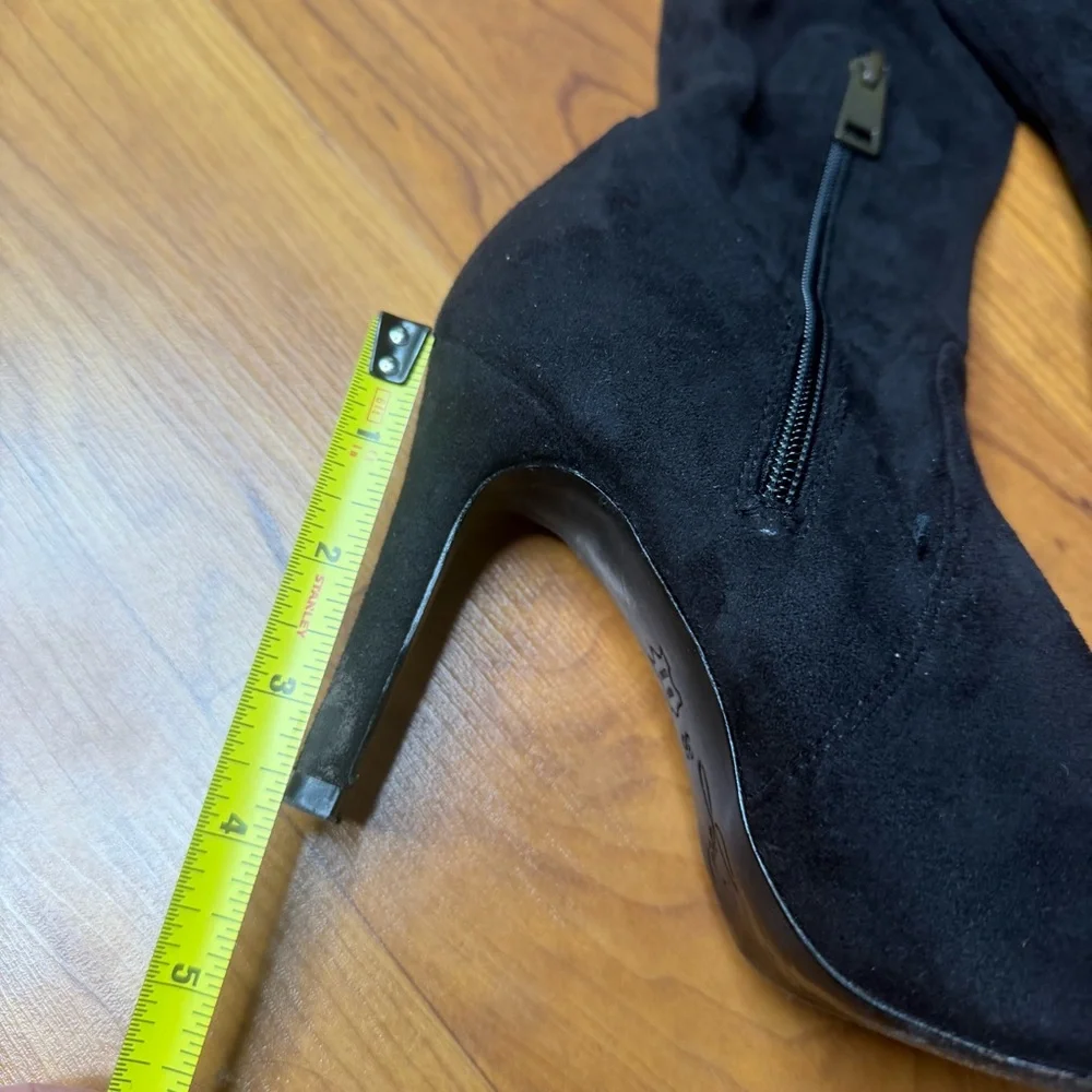Joie Faux Suede Black High Over The Knee Heel Boots 36 High Heeled Shoes Zipper